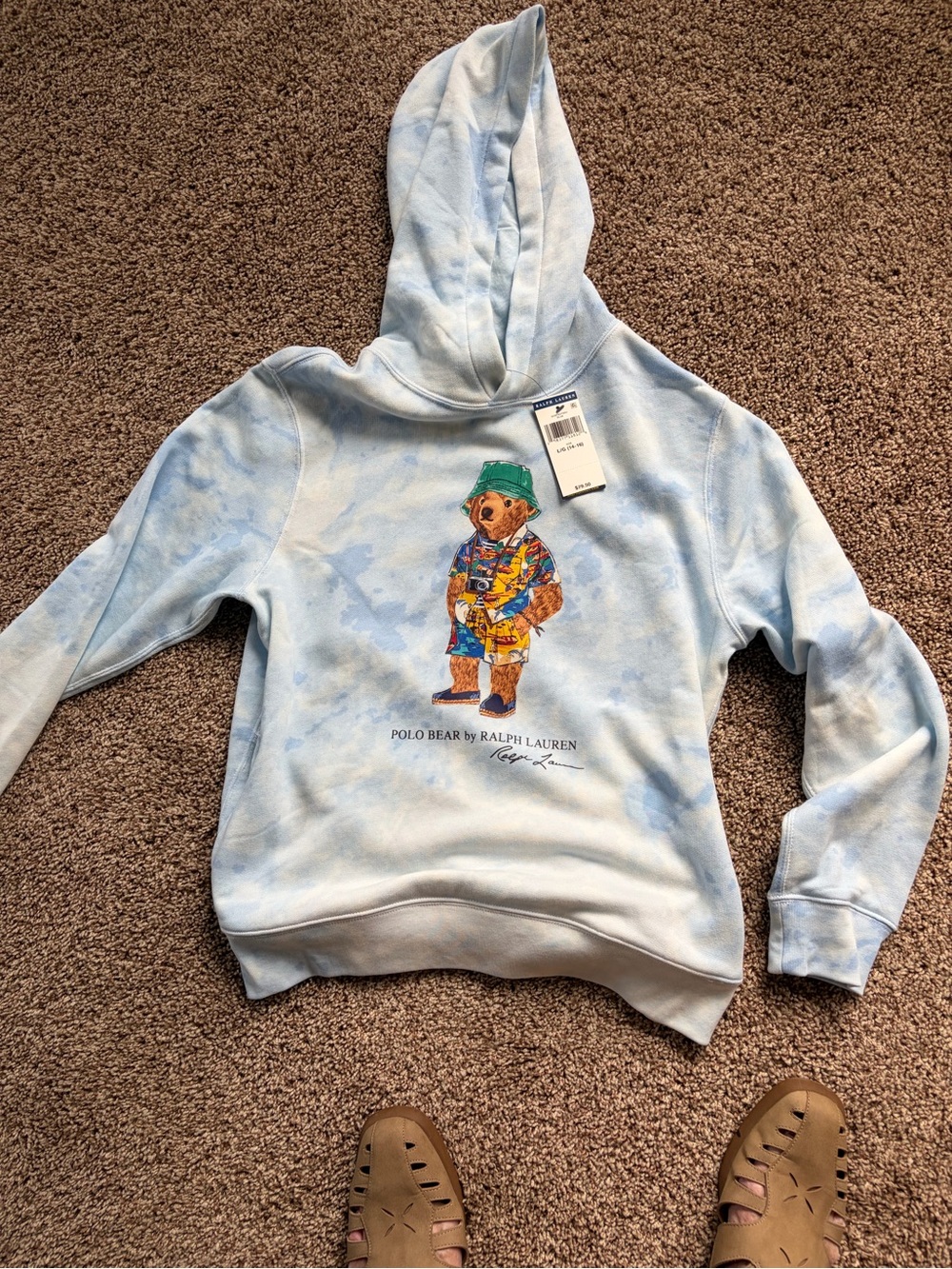 Ralph Lauren Kids Light Blue Tie-Dye Polo Bear Hoodie